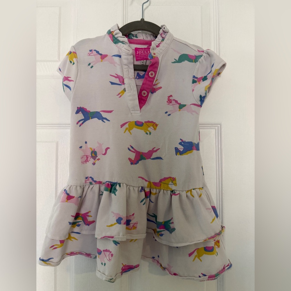 Joules British Equestrian Horse Print Dress | Tiered Ranch Style | 3Y Boutique